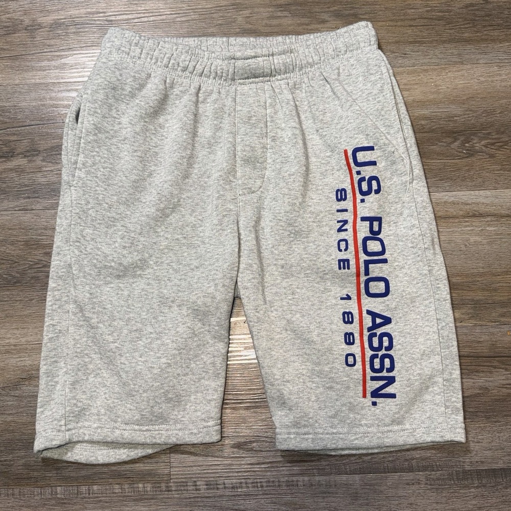 U.S. Polo Assn. Fleece Shorts Mens Medium Heather Gray Vertical Logo Print